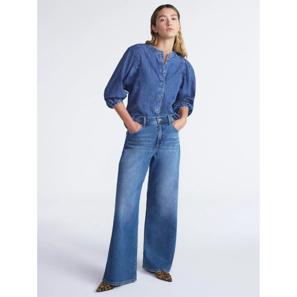 Scoop Women's Cotton Denim Shirt with Blouson Sleeves, Size S (4-6), Button - Picture 5 of 5
